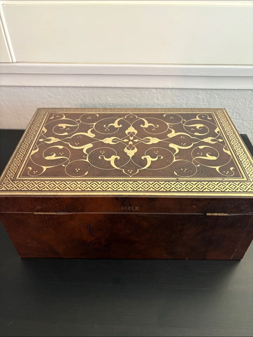 Mele Jewelry Box MCM Faux Wood Vintage KEY